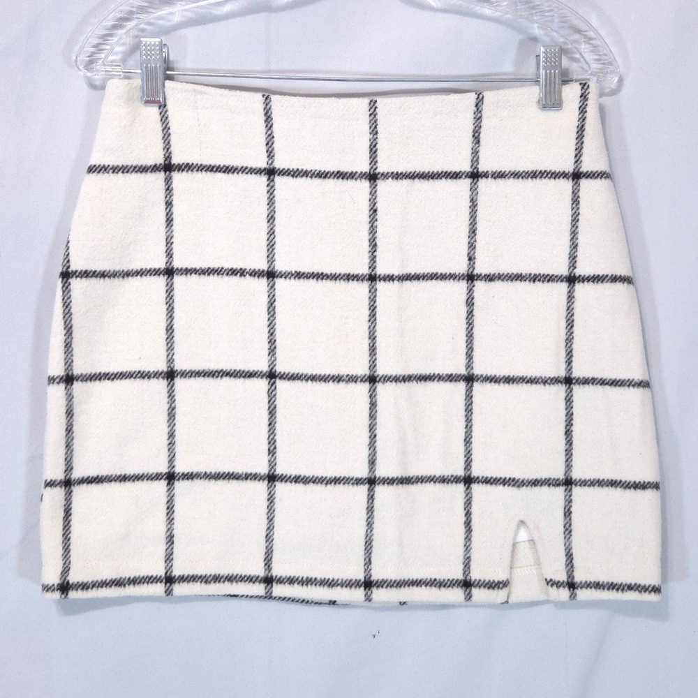 Altar'd State Windowpane Plaid Mini Slit Skirt Sz M Ivory Twee Academia Chic Mod
